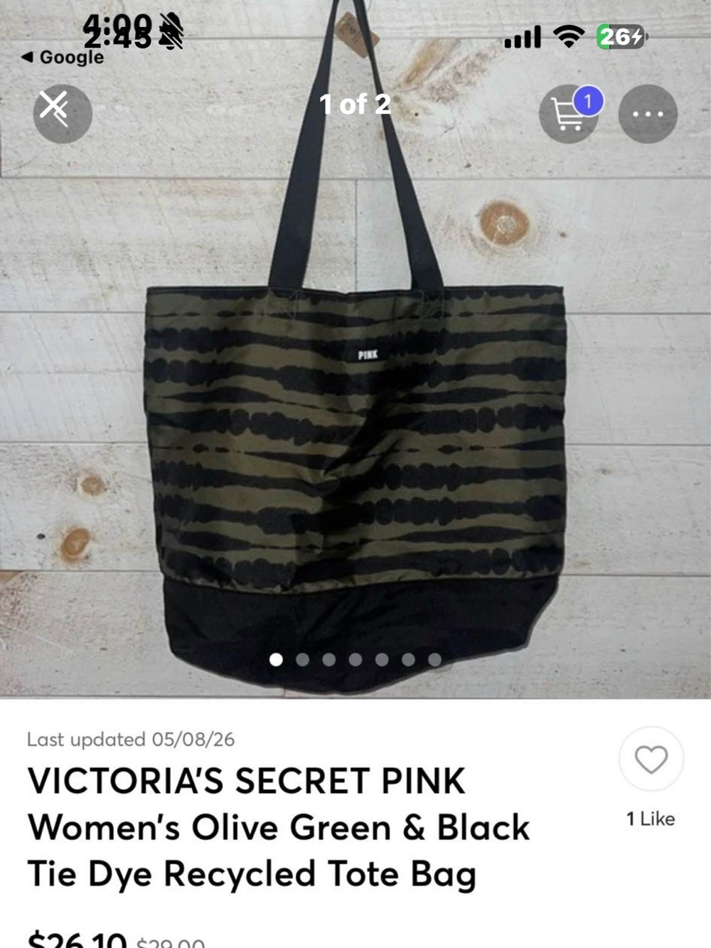 PINK Victoria's Secret Olive Green & Black Stripe Tote